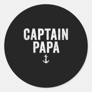 Sticker Rond Capitaine Papa Bateau Ponton Bateau Lac Pêche Voil