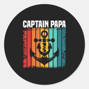 Sticker Rond Capitaine Papa Pontoon Lake Marin Pêche Bateau