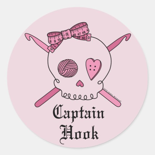Sticker Rond Capot Capot Crâne & Crochet crochets (Pink Back) (Devant)