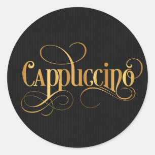 Sticker Rond Cappuccino Gold tourbillonnant Script sur noir
