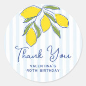 Sticker Rond Capri Citrons Dessinés à la Main Bandes Bleues Ita (Devant)