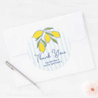 Sticker Rond Capri Citrons Dessinés à la Main Bandes Bleues Ita