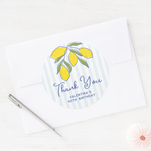 Sticker Rond Capri Citrons Dessinés à la Main Bandes Bleues Ita (Enveloppe)