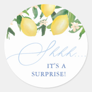 Sticker Rond Capri Lemons Bleu clair Shh ! C'est une fête surpr