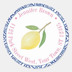 Sticker Rond Capri Lemons Pink Blue Tile Douche Adresse de reto