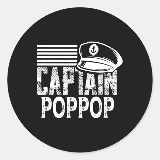 Sticker Rond Captain Poppop - Sailing Captain Hat Boat Owner Bo (Devant)