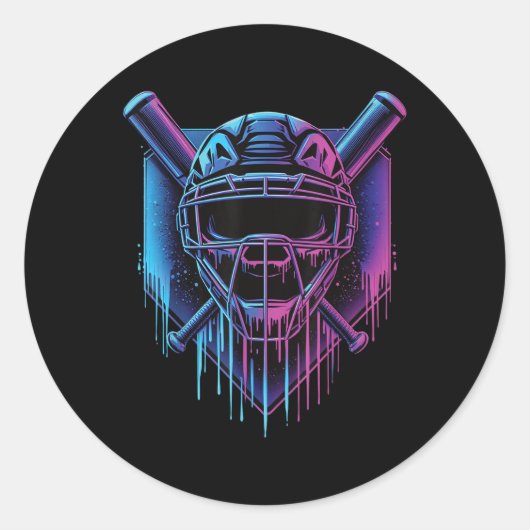 Sticker Rond Capteur de baseball Masque Peinture à goutte Venti (Devant)