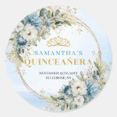 Sticker Rond Captivating Dusty Blue Gold Greenery 15th Birthday (Devant)