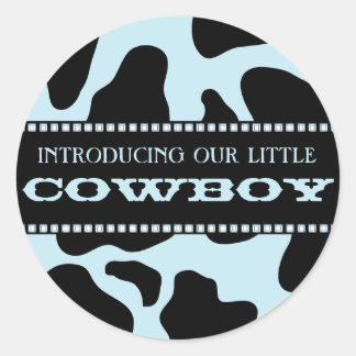 Sticker Rond Capture de la vache Imprimer Bleu Baby shower Cowb