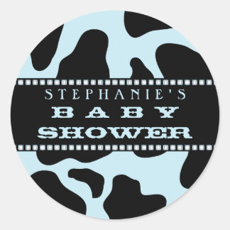 Sticker Rond Capture de la vache Imprimer Bleu Baby shower Cowb