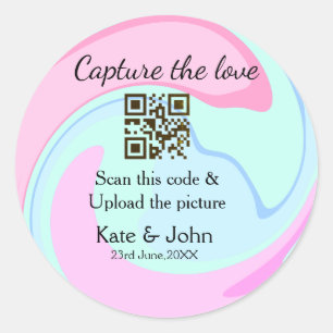 Sticker Rond Capturez l'amour ajoutez un scan QR mélange rose b