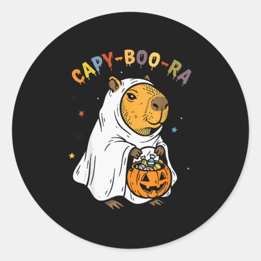 Sticker Rond Capy-boo-ra Cappy Halloween Funny Capybara Costume (Devant)