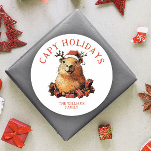 Sticker Rond Capy Holidays Jote Fun Capybara Joyeux Noël