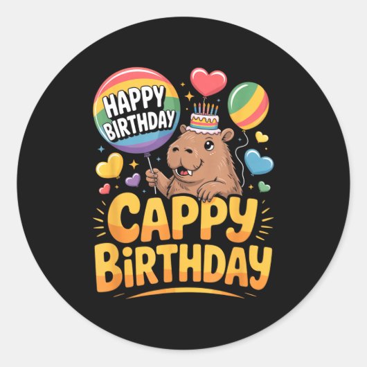 Sticker Rond Capybara Animal Lover Fun Cappy Birthday Party Sup (Devant)