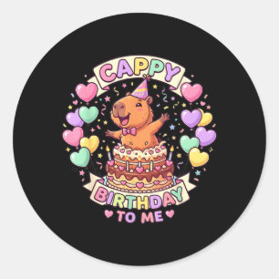 Sticker Rond Capybara Anniversaire Kawaii Fille Cappy Anniversa
