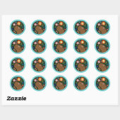 Sticker Rond Capybara avec des fleurs mignonette Happy capybara (Feuille)