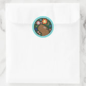 Sticker Rond Capybara avec des fleurs mignonette Happy capybara (Sac)