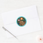 Sticker Rond Capybara avec des fleurs mignonette Happy capybara (Enveloppe)