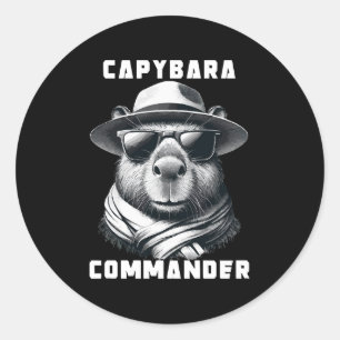 Sticker Rond Capybara Avec Lunettes De Soleil Capy Commander