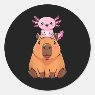 Sticker Rond Capybara Axolotl Kawaii Drôle Enfants Garçons Fill