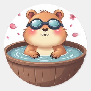 Sticker Rond Capybara Bain à Remous Détente Vibes Détendues Drô