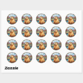 Sticker Rond Capybara, Capybara mignon, Capybara drôle (Feuille)