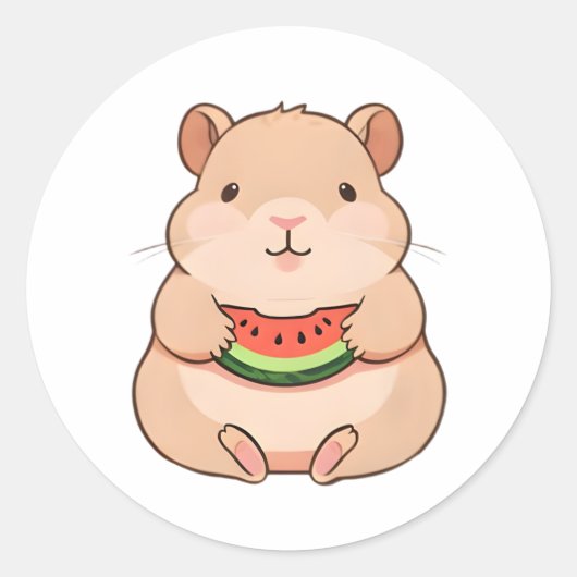 Sticker Rond Capybara Chibi Mignon Mangeant une Tranche de Past (Devant)