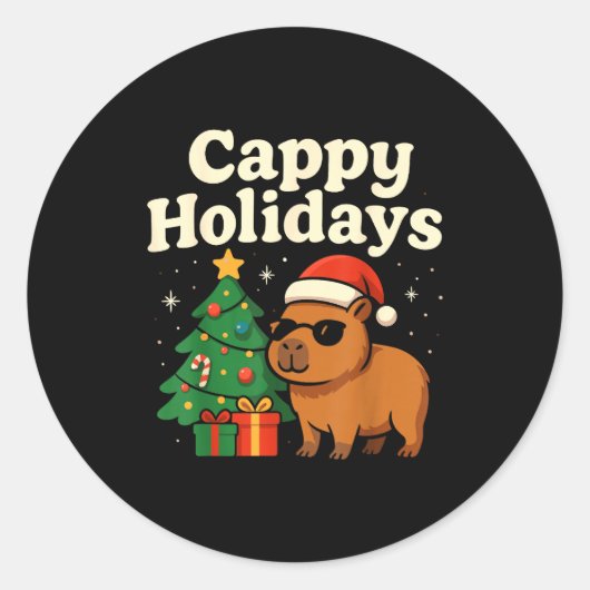 Sticker Rond Capybara Christmas Shirt, Funny Capy Holidays  (Devant)