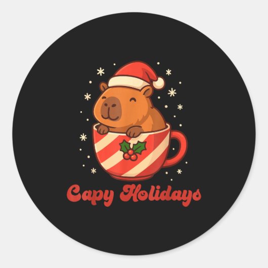 Sticker Rond Capybara Christmas Shirt, Funny Capy Holidays  (Devant)