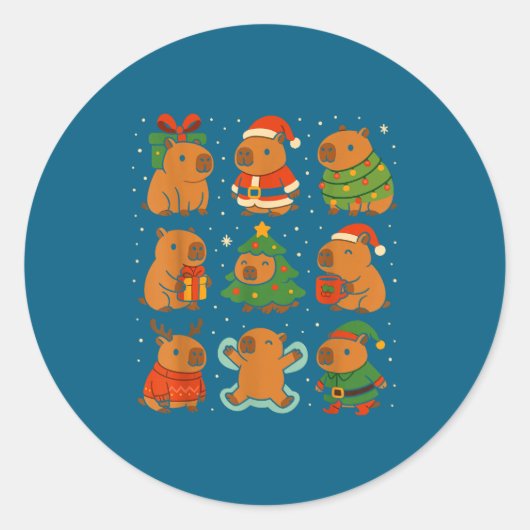 Sticker Rond Capybara Christmas Shirt, Funny Capy Holidays  (Devant)