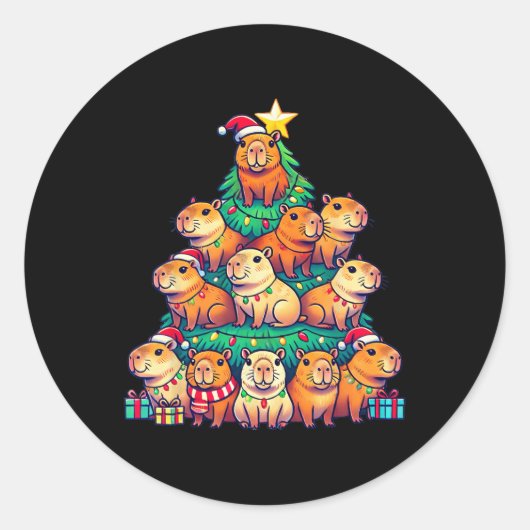 Sticker Rond Capybara Christmas Tree Funny Capybara Xmas (Devant)