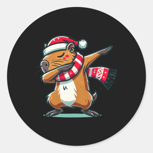 Sticker Rond Capybara Dabbing Noël Drôle Père Noël Noël (Devant)