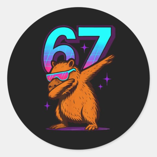 Sticker Rond Capybara Dabbing Rétro Néon 67 (Devant)