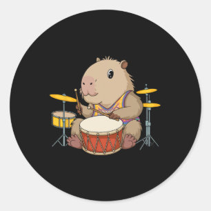 Sticker Rond Capybara Drummer Jouer des tambours Rongeurs Funny