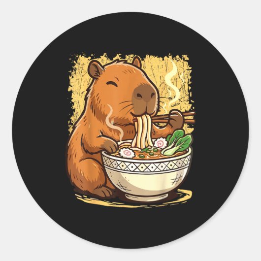 Sticker Rond Capybara Eating Ramen Noodles  (Devant)