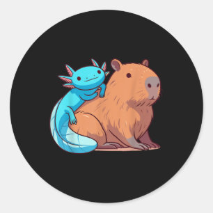 Sticker Rond Capybara Et Axolotl