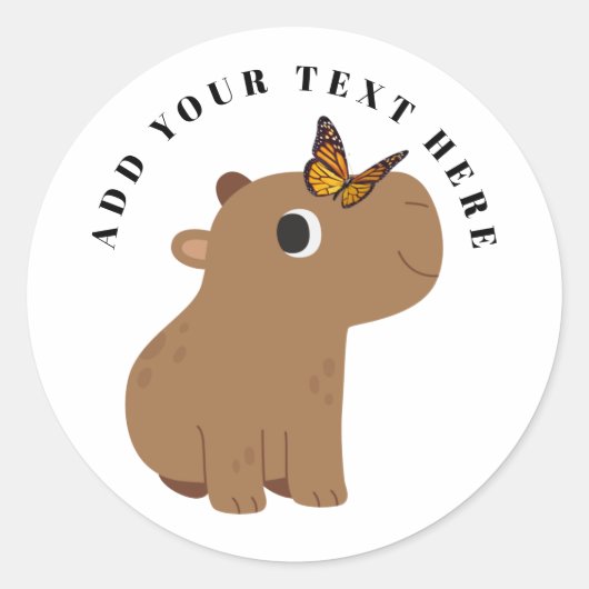 Sticker Rond Capybara Et Papillon Mignons (Devant)