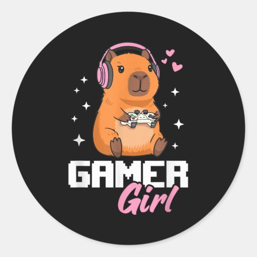 Sticker Rond Capybara Gamer Girl Gaming (Devant)