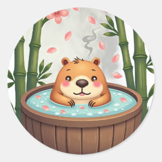 Sticker Rond Capybara Hot Tub Relaxation Spa Day Chill Capybara