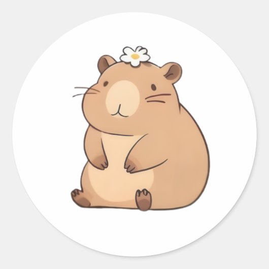 Sticker Rond Capybara mignon avec conception Kawaii de fleur de (Devant)