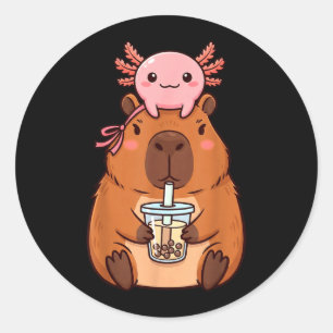 Sticker Rond Capybara mignon buvant du thé aux perles Kawaii Ax