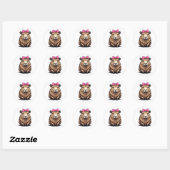 Sticker Rond Capybara mignonne avec béquille en ruban rose femm (Feuille)