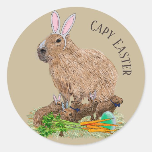 Sticker Rond Capybara Pâques Lapin Mignon Drôle (Devant)