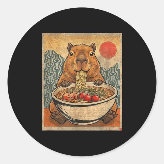 Sticker Rond Capybara Ramen Japanese Funny Graphic Kawaii Anime (Devant)