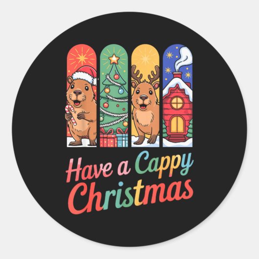 Sticker Rond Capybara Reindeer Xmas Have A Capy Christmas (Devant)