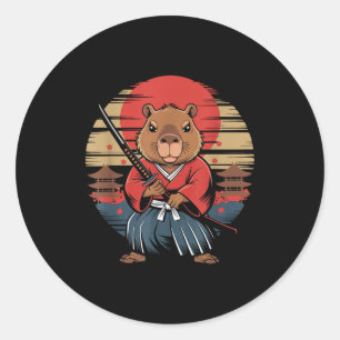 Sticker Rond Capybara Samouraï Japonais