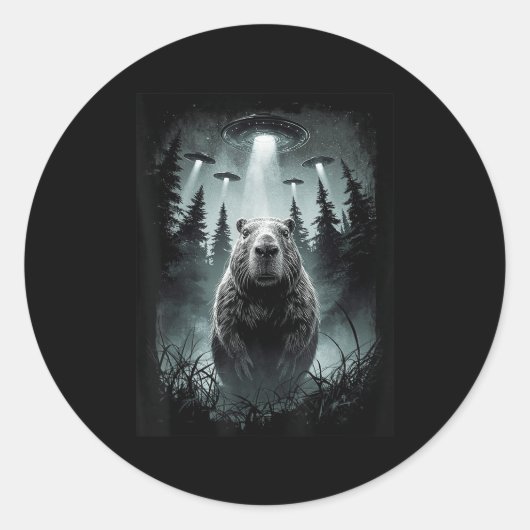 Sticker Rond Capybara Selfie Avec Alien Ufo Funny Capybara Cade (Devant)