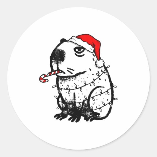 Sticker Rond Capybara Smoking Christmas Ugly Cigarette Gen Z (Devant)