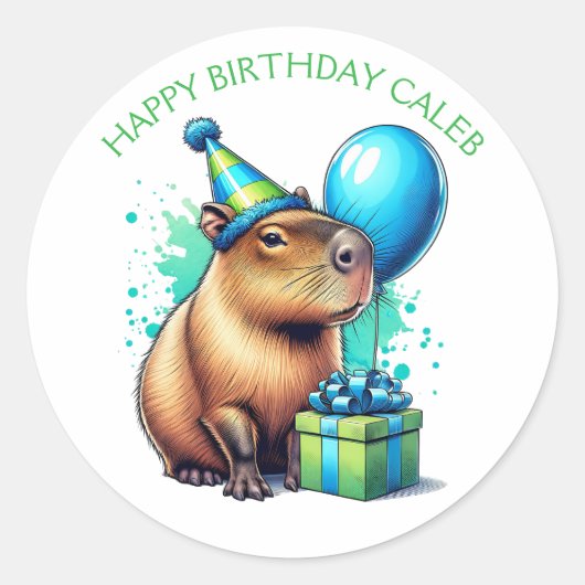 Sticker Rond Capybara Themed Boy's Birthday Party (Devant)