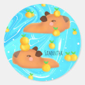 Sticker Rond Capybaras Dans L'Eau Avec Oranges (Devant)